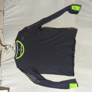 Adidas Men's Size Medium Grey & Florescent Green Long Sleeve Shirt